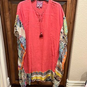 Women's Coral Tunic Top with Multicolor Sleeves